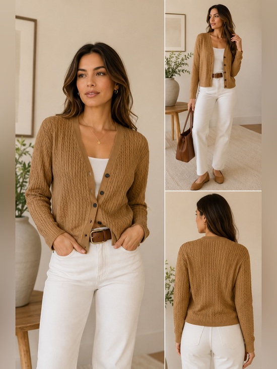 Ralph Lauren Sweaters - Ralph Lauren Cable Knit Cardigan Sweater Women’s Size L Camel Brown Button Front